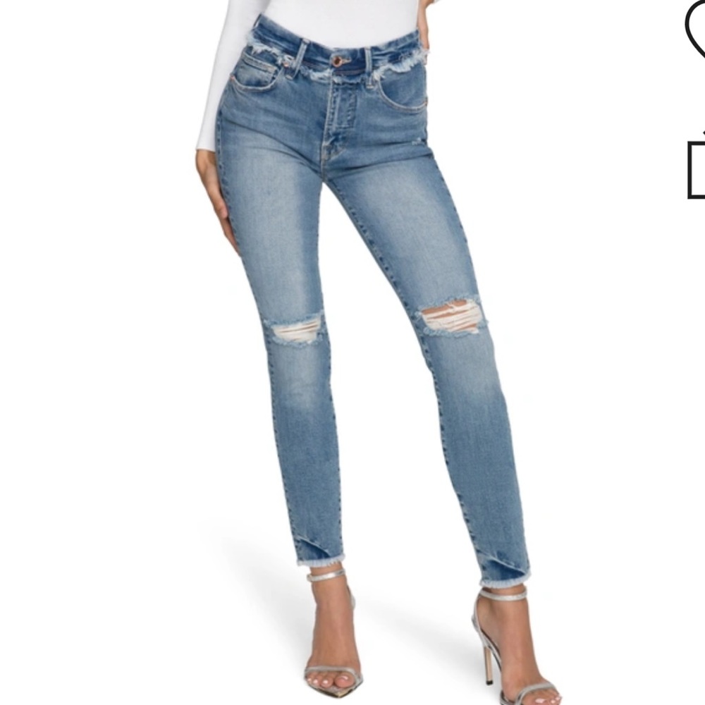 GOOD AMERICAN GOOD LEGS FRAYED HIGH WAIST ANKLE SKINNY JEANS - NWT